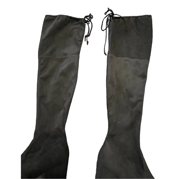 Black Over the Knee Heeled Tie Boots - Picture 4 of 9